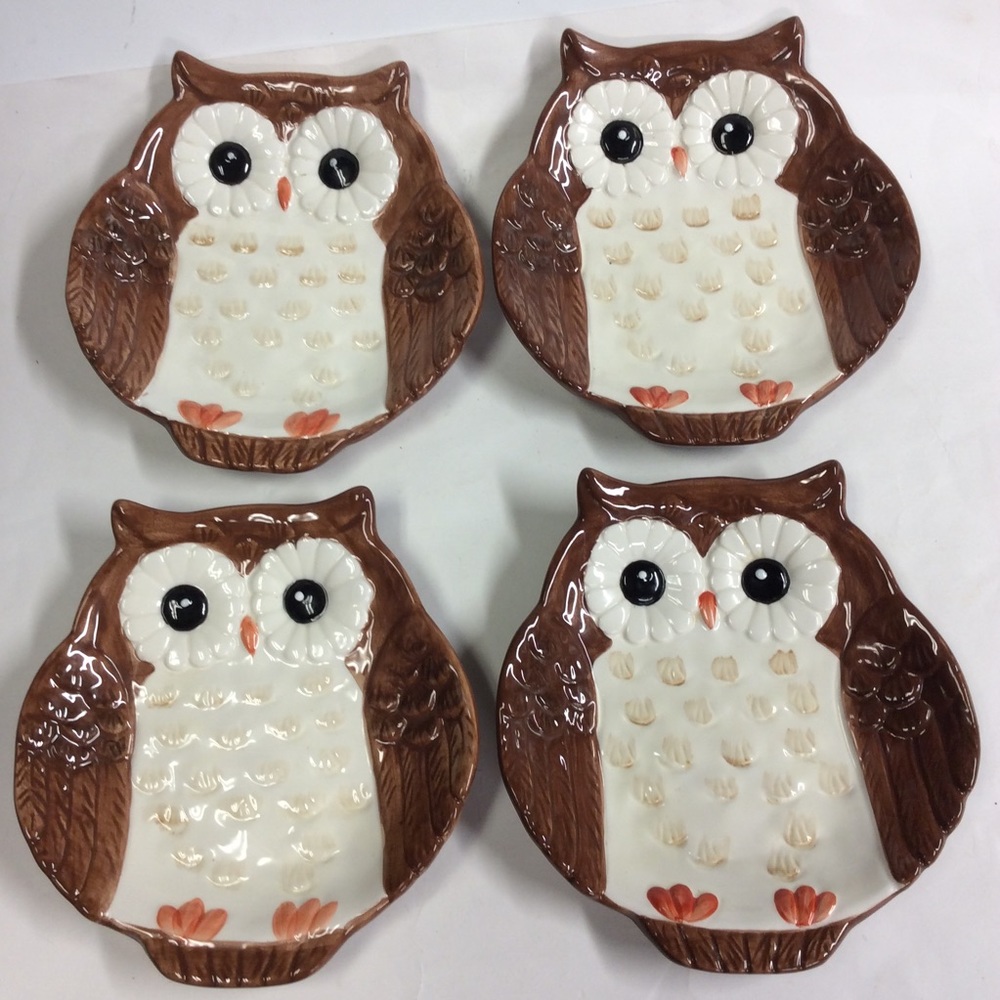 Better Homes & Garden Set 4 Brown Owl Plates